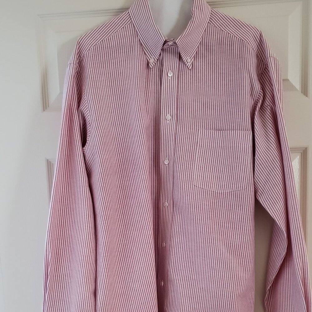 Red and white men's stripe dress shirt